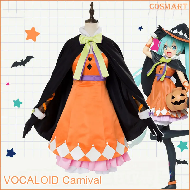 Vocaloid Hatsune Мику Косплэй костюм ведьмы юбка платье Ver. с шляпу для Хэллоуина Карнавал-маскарад для девочек Для женщин Бесплатная доставка