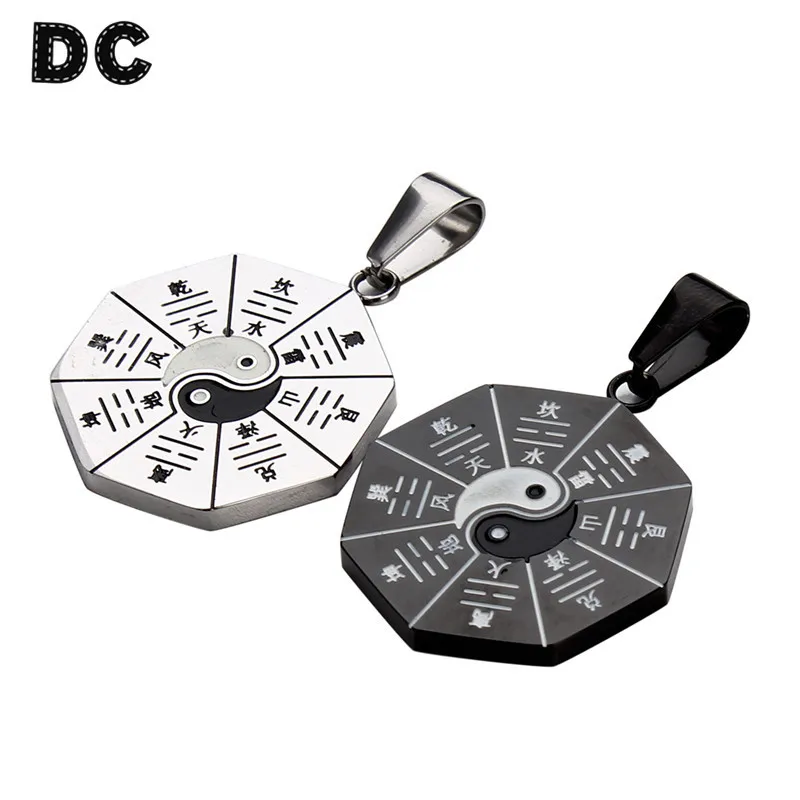 

DC 1pc Only 26mm Black/Silver Tone Stainless Steel Taoist Yin Yang Tai Chi Charm Pendant for Craft Jewelry Making Supplies