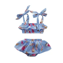 Kids Girls Swimwear Summer Ice Cream Print Bikini Set Kids Two Piece Swimwear Children Swimming Suit High Waist Swimsuit Biquini