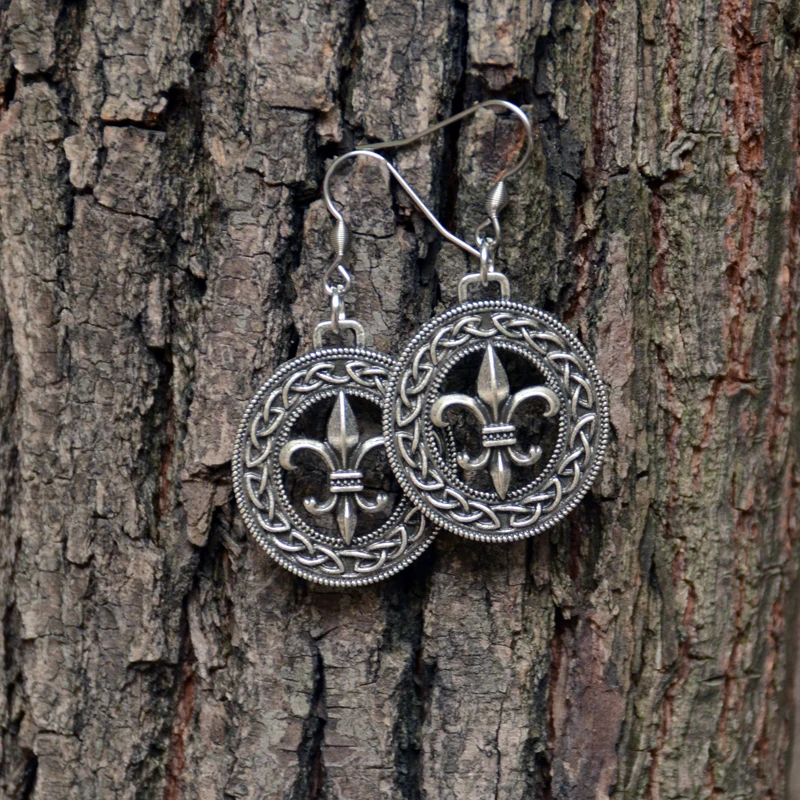 

1pair Viking Fleur De Lis Pendant Earrings Celtics Knot Vintage Long Earrings Charm Large Earrings For Women