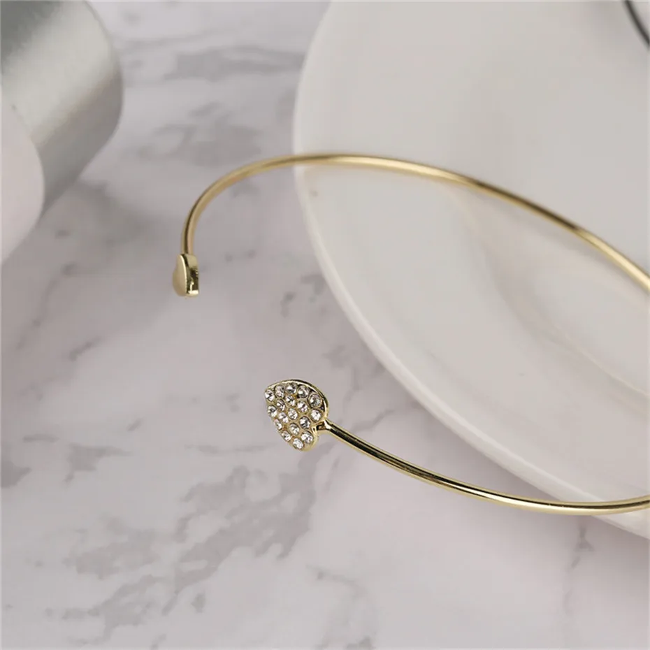 Exquisite Stylish Charms Gold Silver Crystal Heart Lady Bracelet Half-open Alloy Bangles Womens Fashion Jewelry  (20)