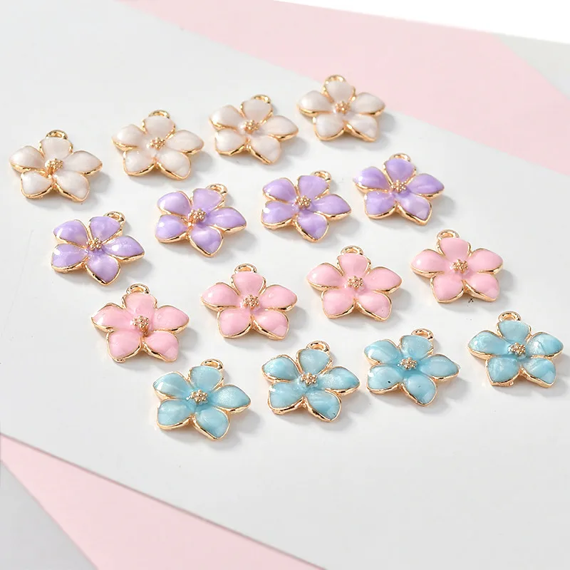 

MRHUANG New 15PCS Oil Drop Flower Enamel Charms DIY Jewelry Bracelet Necklace Pendant Charms Gold Tone Enamel Floating Charm