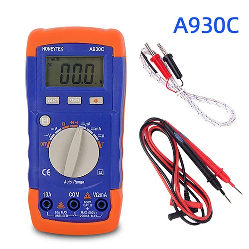 A930C HONEYTEK мини цифровой мультиметр с тестом температуры непрерывности AC/DC Ток вольтметр-транзистор тест er цифровой мультиметр - Цвет: A930C