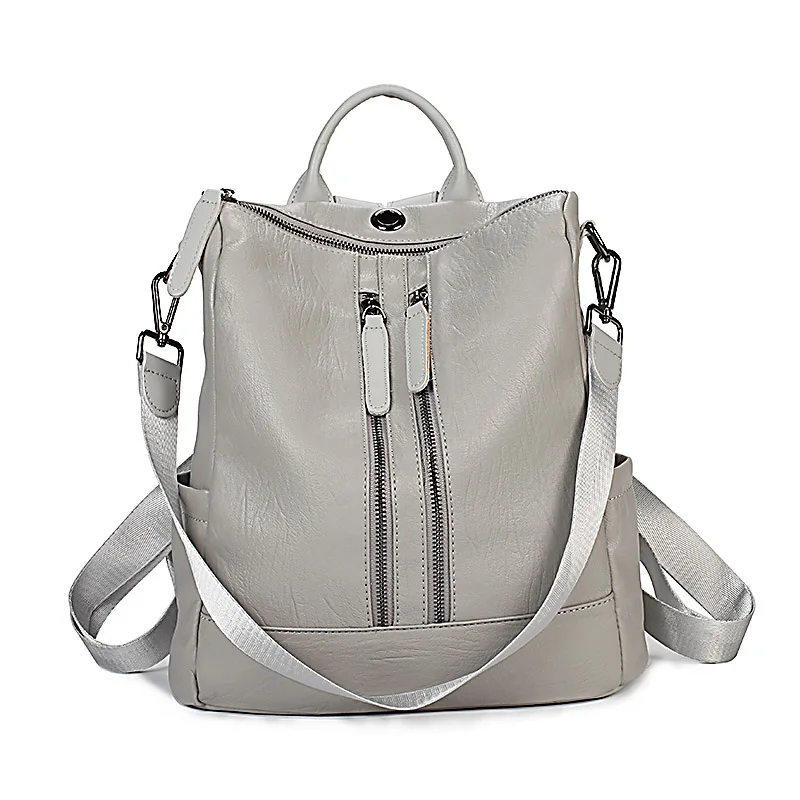 Женские кожаные рюкзаки, высокое качество, Женский винтажный рюкзак, дорожная сумка через плечо, Mochilas Feminina, школьные сумки для девочек - Цвет: Gray 2