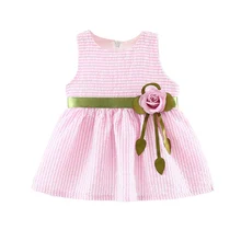 Summer Kids Baby Dress For Girls Cute Flower Striped Baby Girl Dress Princess Vestidos cute sleeveless scoop neck striped flower embellished dress for girls
