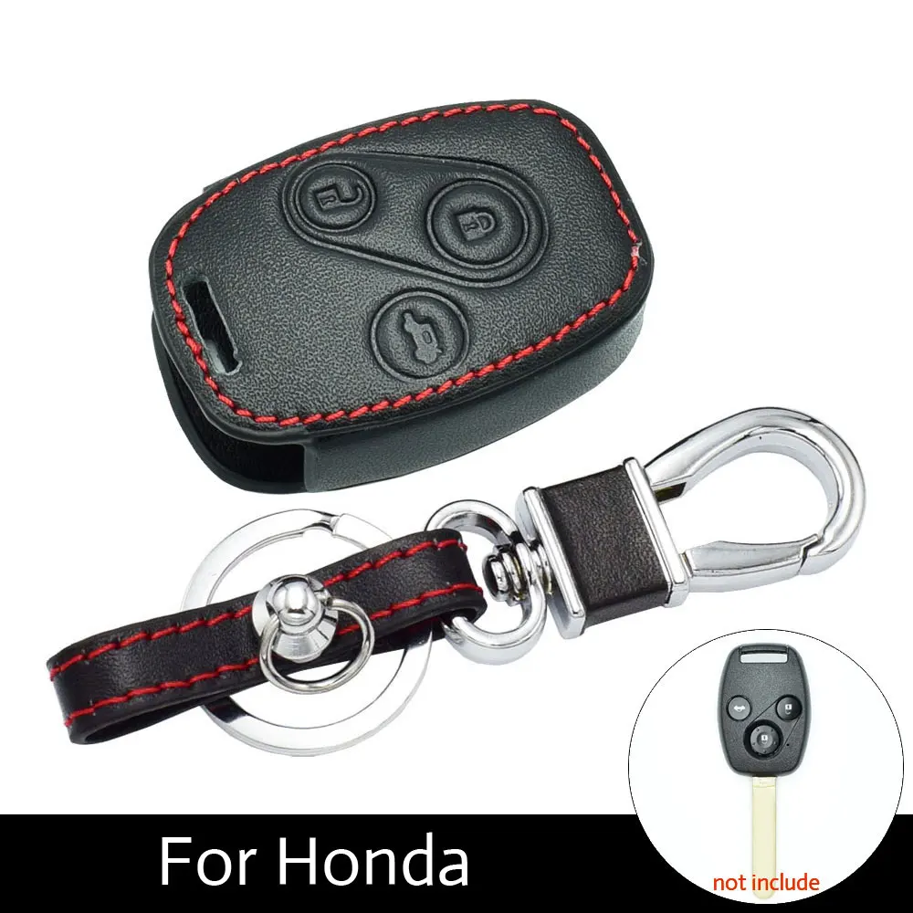 

ATOBABI 3 Buttons Genuine Leather Car Key Case Holder Fob Cover For Honda City Accord CR-V Civic Car Key Keychain with key Ring