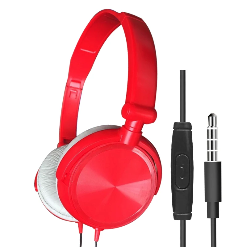 New Wired Headphones With Microphone Over Ear Headsets Bass HiFi Sound Music Stereo Earphone For iPhone Xiaomi Sony Huawei PC - Цвет: Red