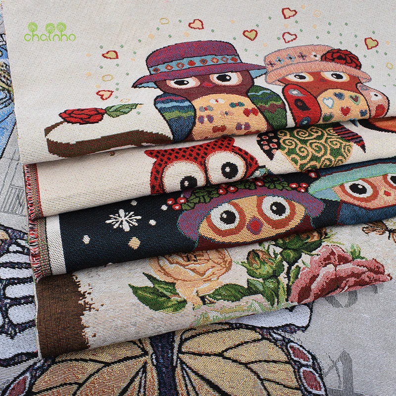 

Chainho,5pcs,Owl&Butterfly,Yarn Dyed Polyester Cotton Patchwork Cloth,Jacquard Fabric For DIY Sewing Cushion,Cutain,Bag Material
