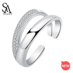 SA SILVERAGE S925 Кольца для женщин Серебряные белые циркониевые кольца 925 кольцо циркония Аутентичные стерлингового серебра 925 прямоугольные