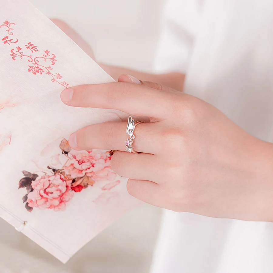 Skup Anime 925 srebrny naszyjnik cardcaptor Sakura gwiazda różdżka wisiorek naszyjnik Fine Jewelry dla walentynki Girlfiend prezent