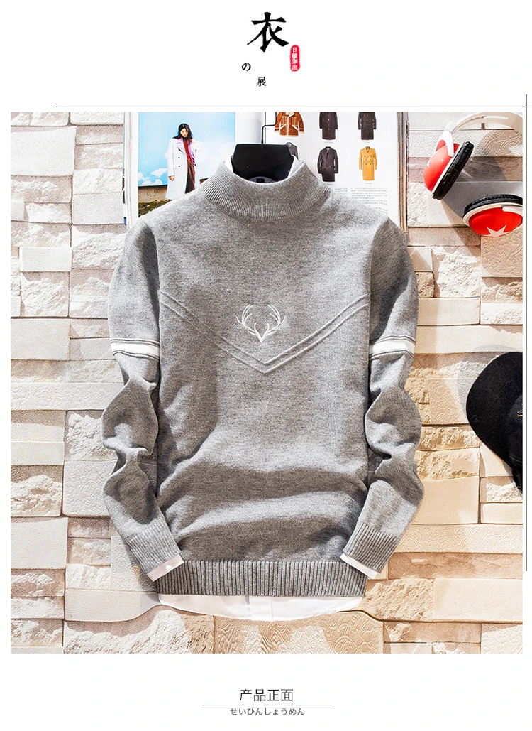 Keep Warm Pullover Men New Hip Hop Sweater With Deer Printed Mens Christmas Sweaters Turtleneck Slim Fit pull homme