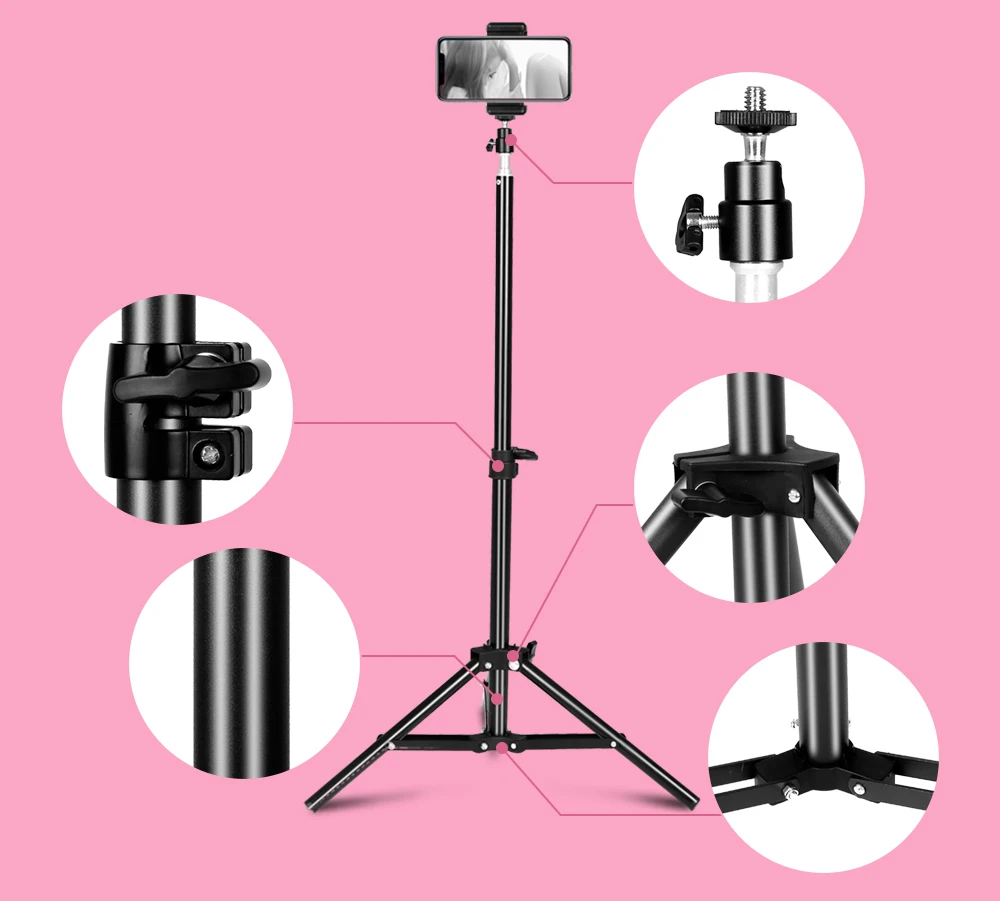 

Photo 68CM(26in) Light Stand Tripod With 1/4 Screw Head For Photo Studio Softbox Video Flash Umbrellas With Hot Shoe Phone Clip