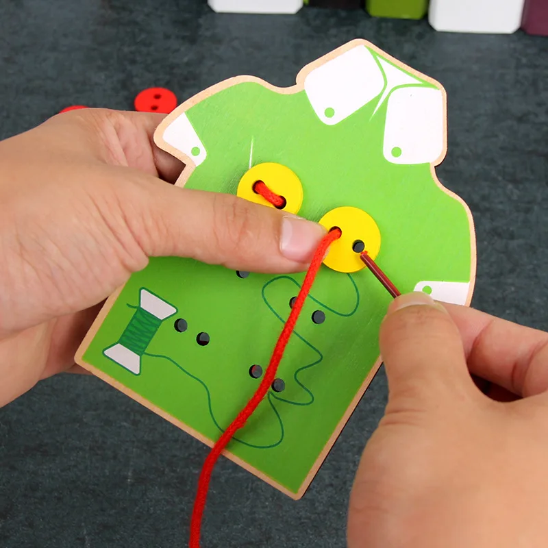 Montessori Toys Educational Wooden Toys for Children Early Learning Beads Lacing Board Toddler Sew On Buttons Teaching Aids
