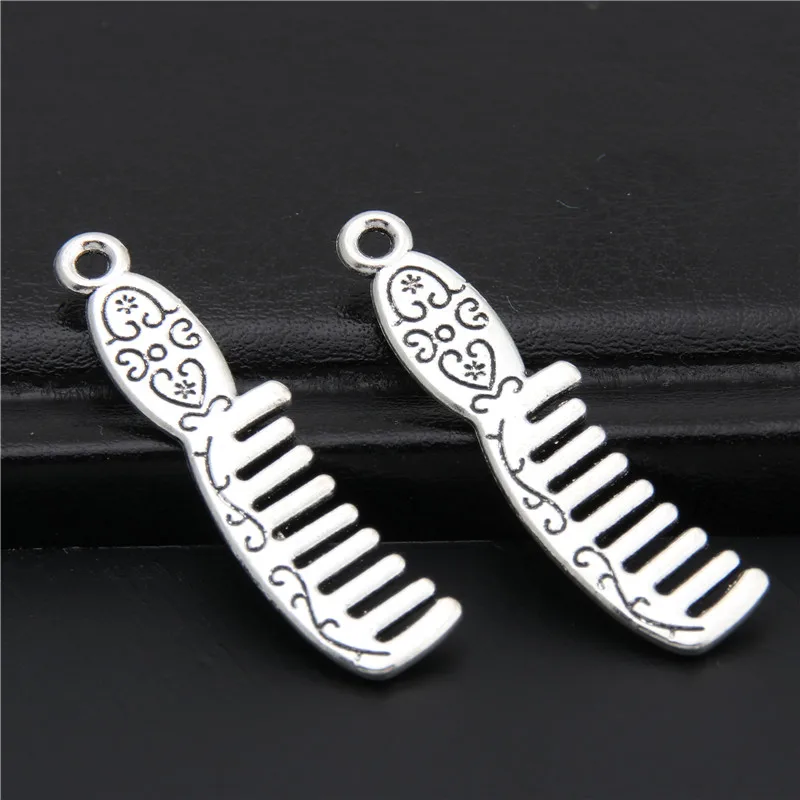 15pcs Silver Color Color Combs Charm Hairdresser Pendants For Women