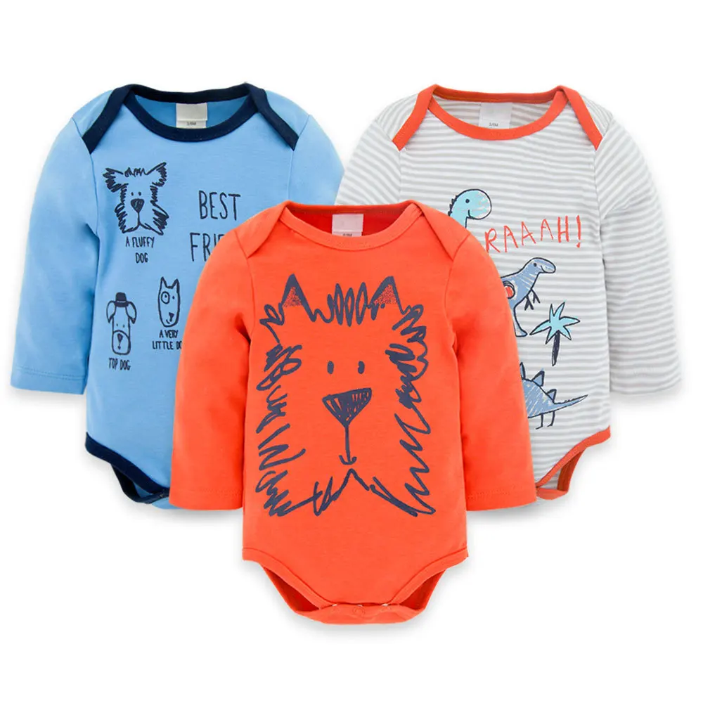

3 Piece/Set Cotton Baby Bodysuit Long Sleeve Cartoon Printed Baby Boy Clothes Autumn Winter 2018 Baby Clothing Jumpsuit 0-12M