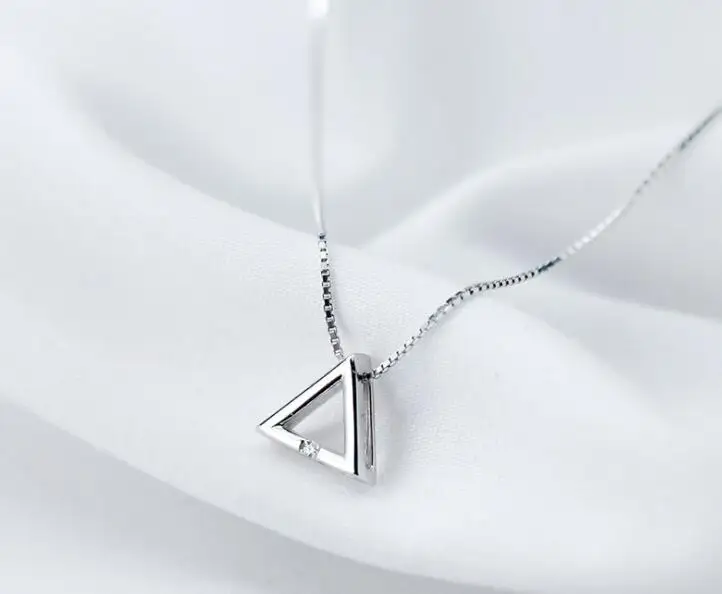 

Lady's gift Authentic 100% REAL. 925 Sterling Silver FINE Jewelry White cz stone Open Triangle Geometric Pendant Necklace x1732