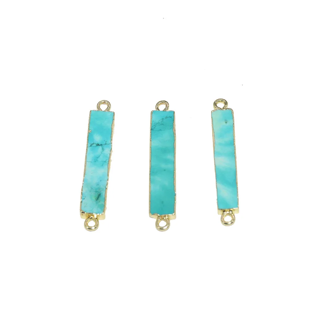 

2020 Long gem pendant connector natural stone gold plating jewelry rectangle double loops green howlite girl pendants femme thin