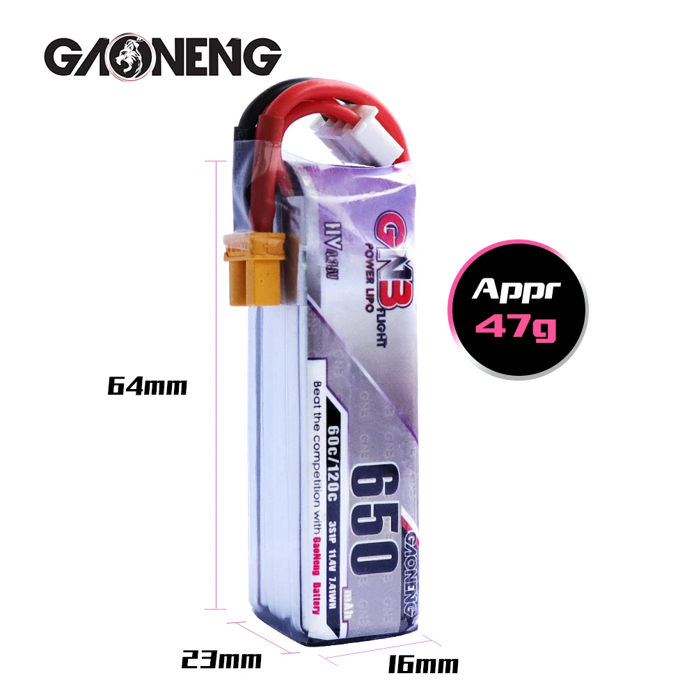 2 шт. Gaoneng GNB 650mAh 3S 11,4 V 60C/120C HV Lipo батарея XT30 разъем для FPV гоночный Дрон 4 оси БПЛА RC Квадрокоптер RC Дрон запчасти