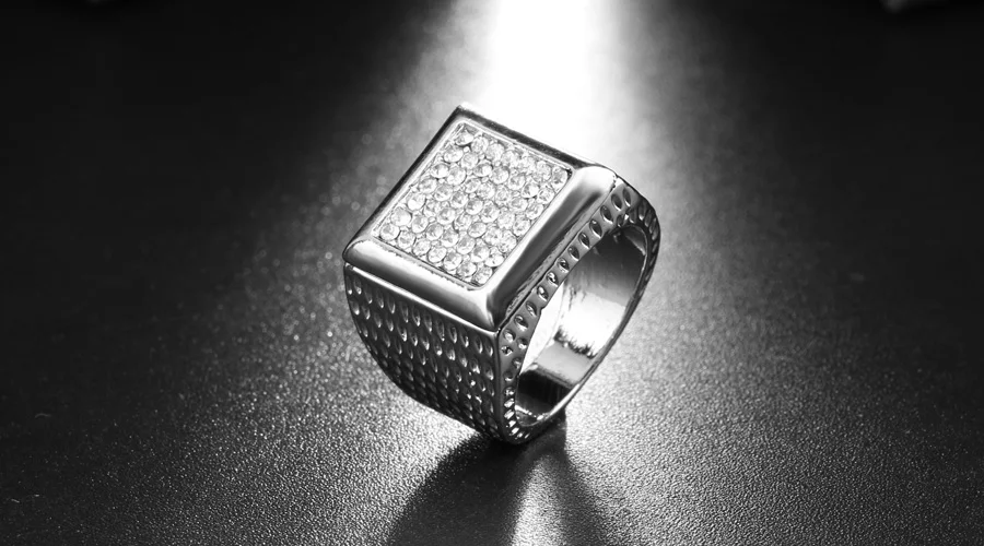 Роскошные Модные кольца с белыми кристаллами мужские ювелирные изделия Utopia серебряного цвета квадратное обручальное кольцо Хрустальный подарок