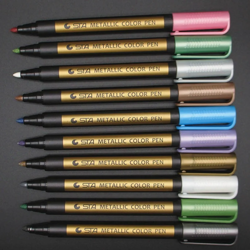 

Wholesale Metallic Paint Marker Pens Metallic Sheen Glitter Calligraphy Arts DIY 12 Colors Optional For Paper Cardstock Office