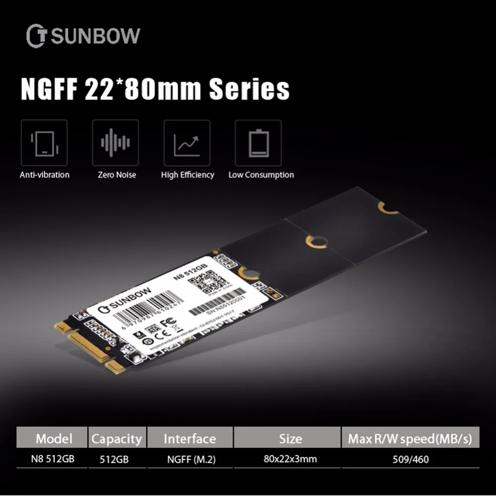 TC-SUNBOW SSD NGFF 512 M.2 2280 мм Внутренний жесткий диск с 3 года гарантии для компьютера ноутбука(N8 512 ГБ