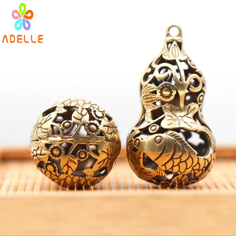 

2pcs 100% Solid Brass Vintage Gourd with Two Fish model Hollow Key Ring Keychain Car Gift DIY Pendant Free Shipping HOT