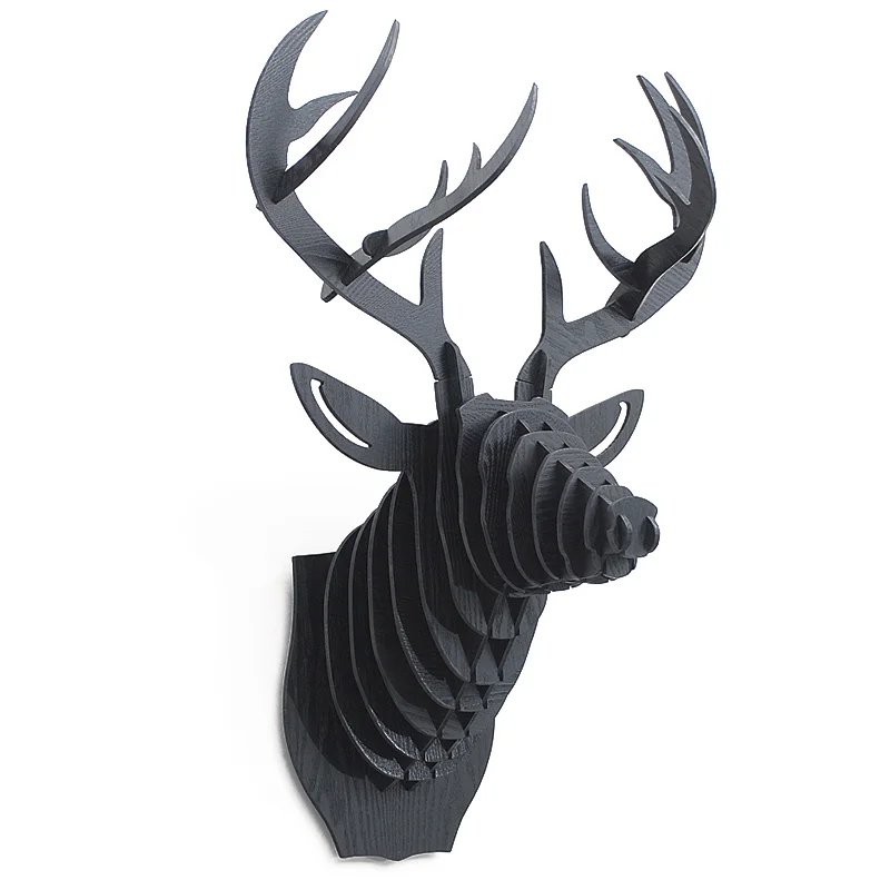 

3D Puzzle Wooden DIY Creative Deer Head Wall-mounted Wood Gift Craft Home Decor Murals Nordic Deer Animal Head Wall Decoration