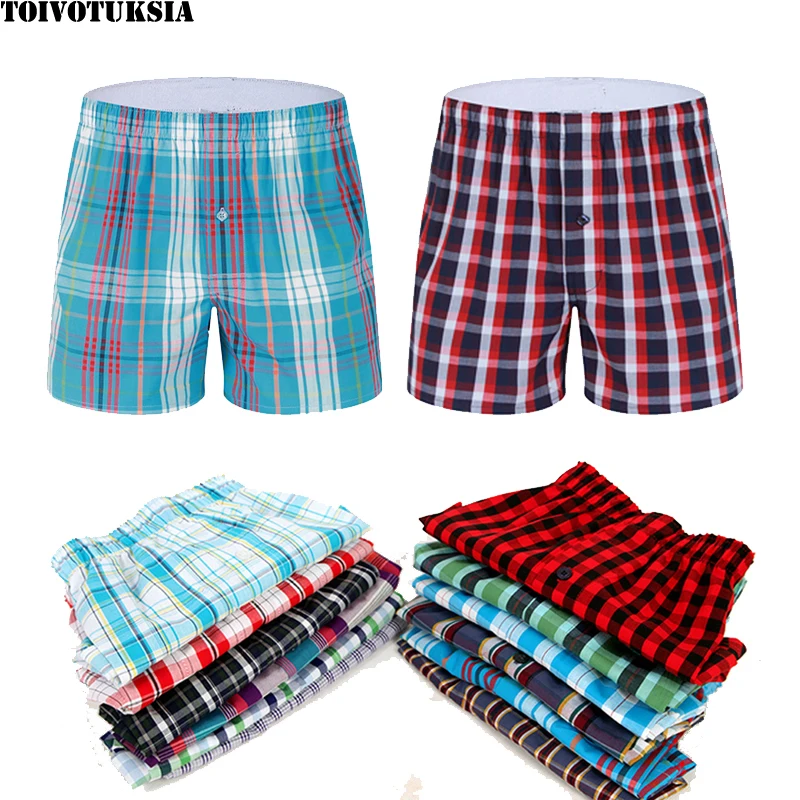 TOIVOTUKSIA Plaid Men Boxer Shorts Mens Underwear Trunks Cotton Cuecas Underwear boxers for male Woven Homme Boxer Arrow Panties [puma]official puma performance woven 7 shorts m 52031806