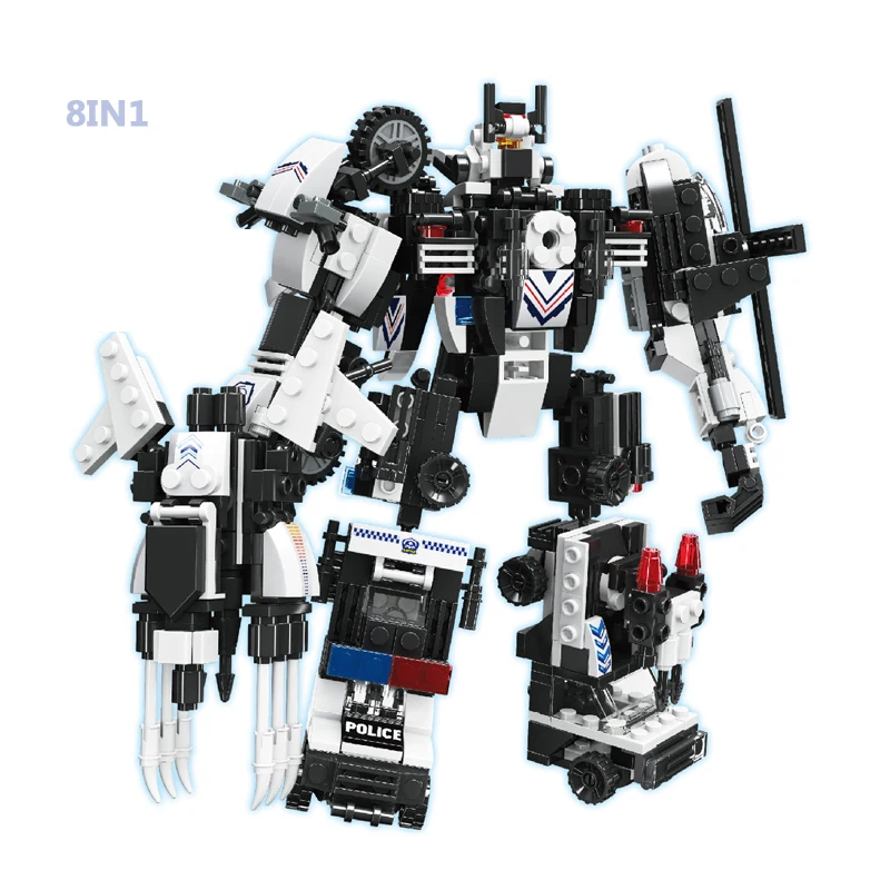 

Hot city super police 8in1 mech robot building bricks swat helicopter speed boat motorcycle UAV Missile armored cars block toys