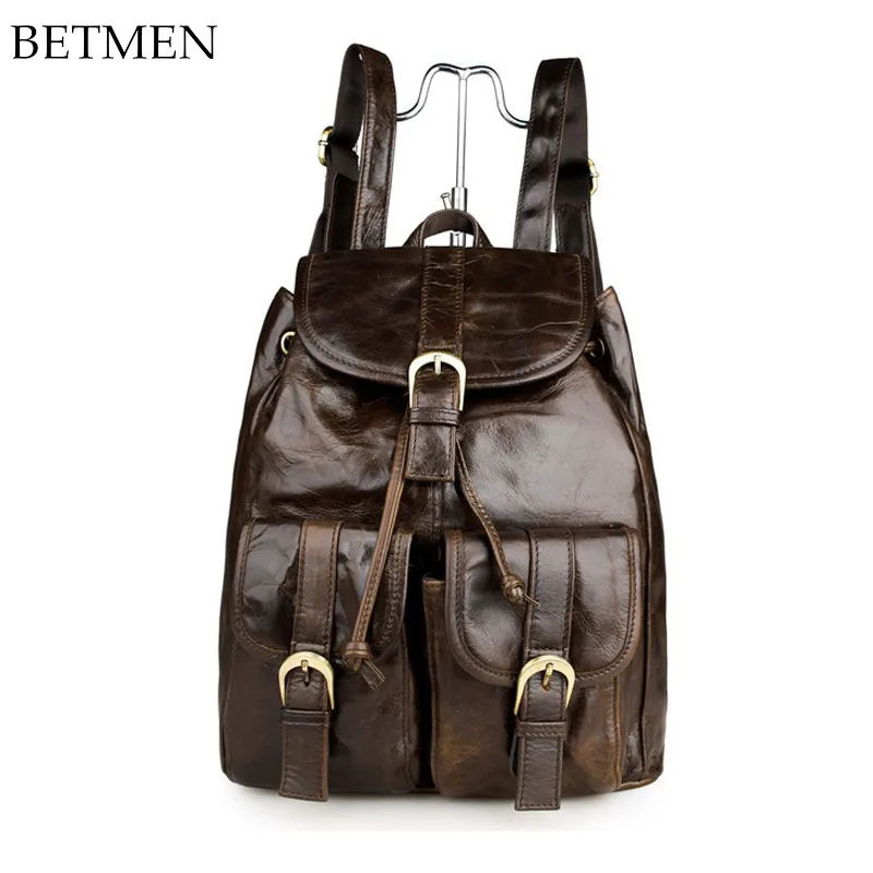 

BETMEN Vintage Leather Backpacks for Teenage Girls Cow Leather Small School Bags Rucksack