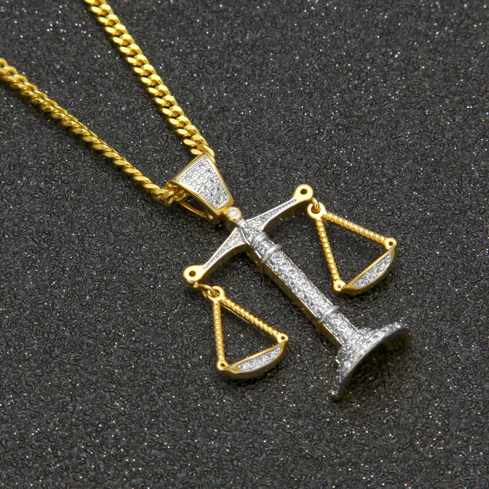 Красочные. Драгоценный камень Iced out золото баланс шкальные весы кулон Bling Медь CZ