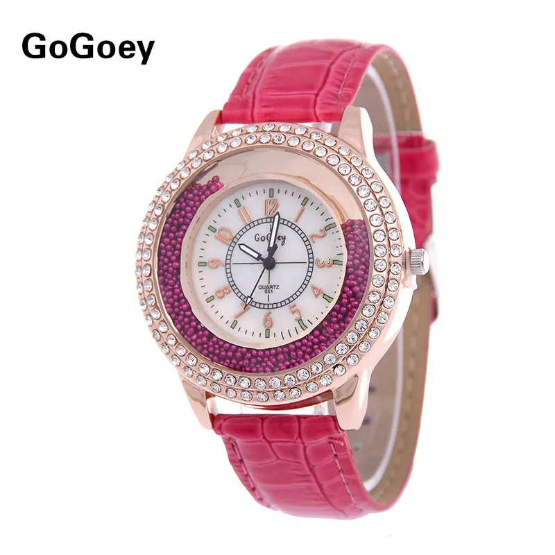 Hot Sales Gogoey brand Rhinestone Beads Leather Watch Women Ladies Crystal Dress Quartz Wristwatch Relogio Feminino go007