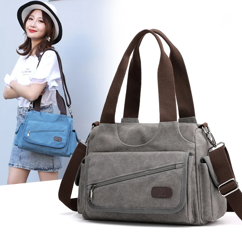 

NEW 2019 Multi-layer Canvas big Women Shoulder Bags Large Ladies Messenger Bags Designer Brand Vintage Women handbags