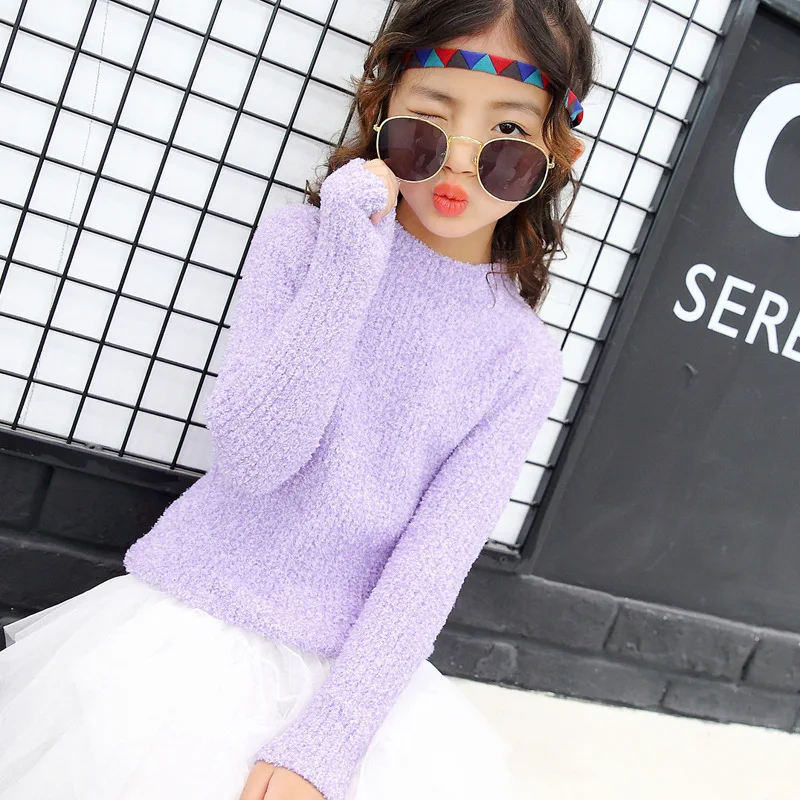

New Style 2018 Baby Kids Autumn and Winter Sweaters Children Sweaters Soft Pure Color Candy Sweet Girls Sweaters,3-14Y,#2377