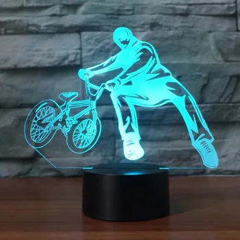 

Bedside 3D Desk Lamp 7 Colors Change Bicycle Limit Movement Nightlights Decor Led Bmx Trickster Bedroom Sleeping Lighting Gifts