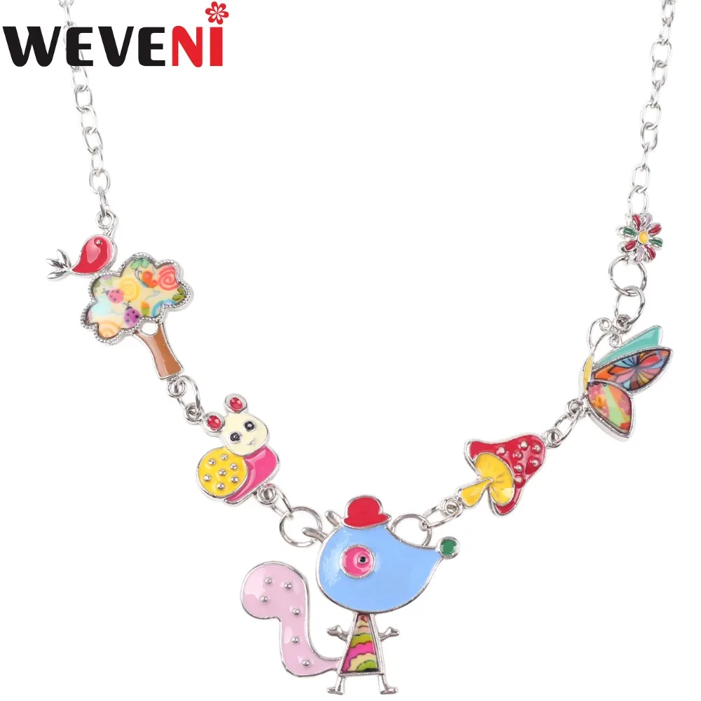 

WEVENI Statement Enamel Adorable Strawberry Squirrel Necklace Pendants Choker Chain Collar Fashion Girl Jewelry Accessories