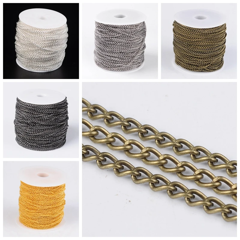 100M Gold//Silver Plated Open Link Iron Metal Cable Chain For Jewelry Making DIY