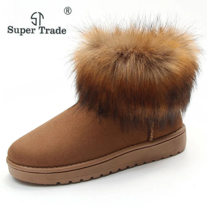 

2018 New Women's Faux Fur Snow Boots Winter Warm Flat Heels Platform Shoes Female Casual Round Toe Flock Ankle Boots