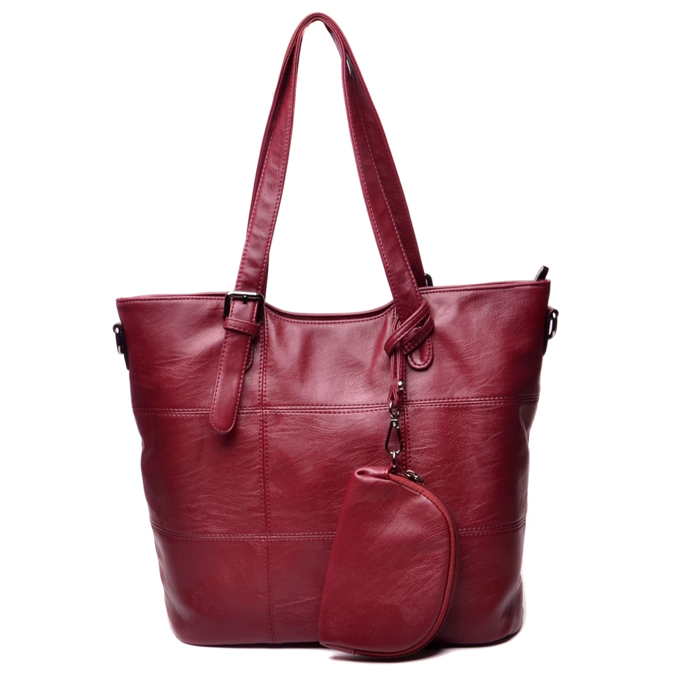 WANU новая овчина Женская композитная сумка большая черная сумка кожаная модная сумка через плечо женские офисные повседневные сумки подарок - Цвет: 395Red