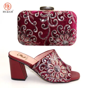 

2019 New Matching Italian Shoe and Bag Set Italian Wine Red Color Nigerian High Heels Slipper and Matching Bag set Women Wedding
