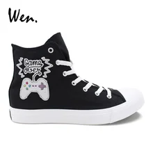 Вэнь дизайн игровой джойстик Повседневная Вулканизированная обувь мужские черные парусиновые высокие белые кроссовки унисекс плоские плимсоллы