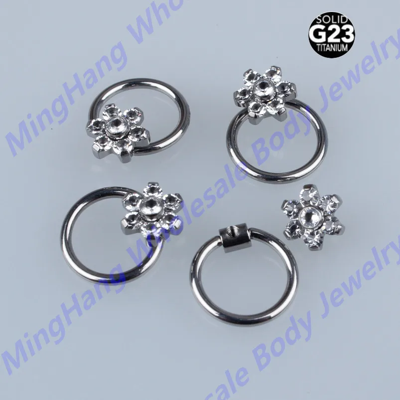 

5pcs/lot G23 Titanium Zircon Petals Flower Nose Septum Clicker Ring Ear Cartilage Helix Tragus Stud Lip Piercing Body Jewelry