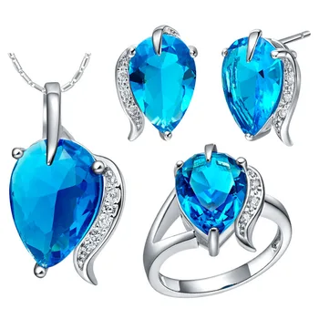 

2016 New Women Jewelry Set Sterling Silver 925 Heart Shape Cubic Zirconia Wedding Bridal Jewelry Sets Earrings Ring Necklace Set