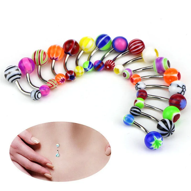 50Pcs/100pcs New Stainless Steel Belly Button Ring Navel Piercing Bar
