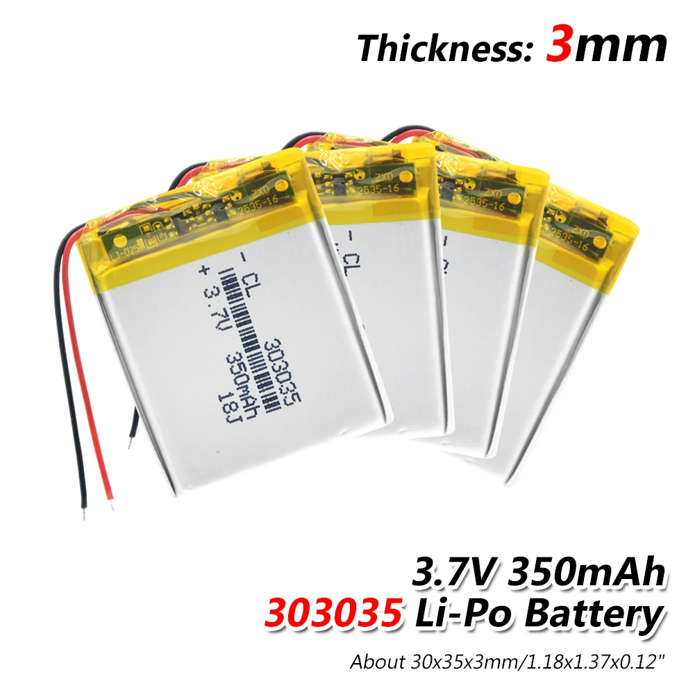 1/2/4 шт 3,7 V 303035 350mAh Li-Po литий-ионный полимерный Дополнительный внешний аккумулятор, Батарея для смарт-часов голосовых Регистраторы радио MID Pos машина Оборудование для psp