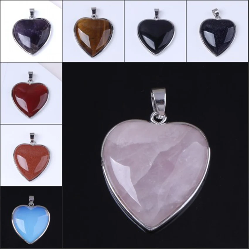 

xinshangmie Wholesale Mix Multi-style 10 PCS Heart Shape Natural Stone Charms Pendant Fit DIY Necklaces For Jewelry Making