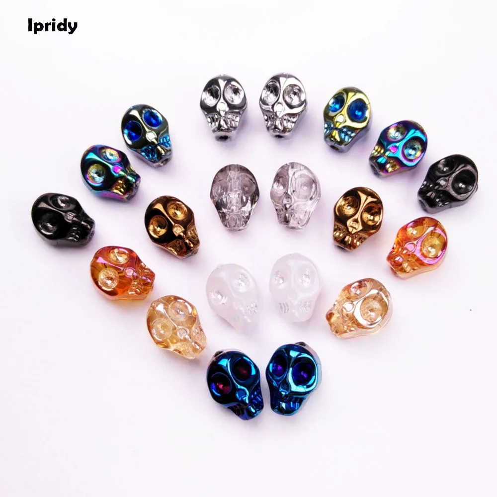 

8*10mm Plating Glass Skull Beads For Bracelet Making Men Jewelry Diy Accessories Loose Spacer Crystal Beads Wholesale 20pcs/lot