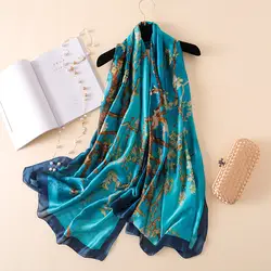 Гладкий шелковый шарф для женщин с цветочным принтом элегантные шарфы из пашмины женский фуляр хиджаб Роскошные шали пляжные женские