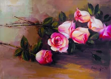 Cheap Chinese Rose Flower Painting Christmas Gift for Girlfriend Wife Canvas Decorative Oil Painting for Living