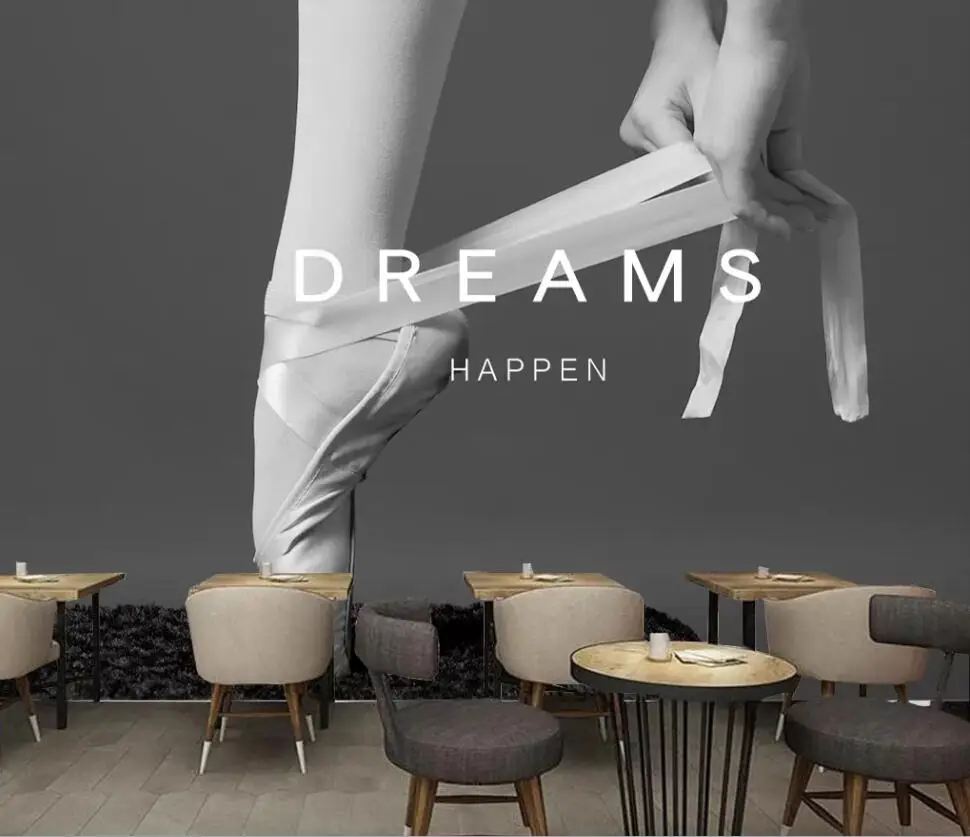 

Customized large-scale 3D mural wallpaper beautiful black and white ballet dancers dance classroom working background wall